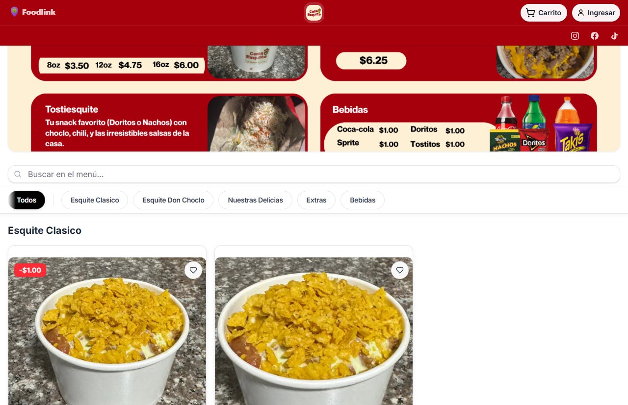 Captura real de una tienda Foodlink con men&uacute; y pedidos online