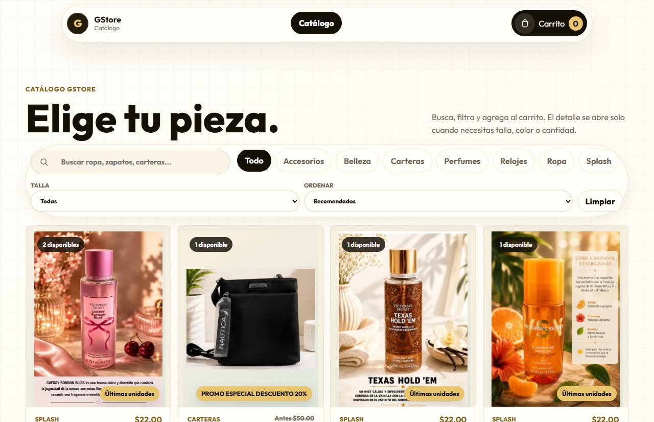 Captura real de GStore, tienda online con cat&aacute;logo y carrito