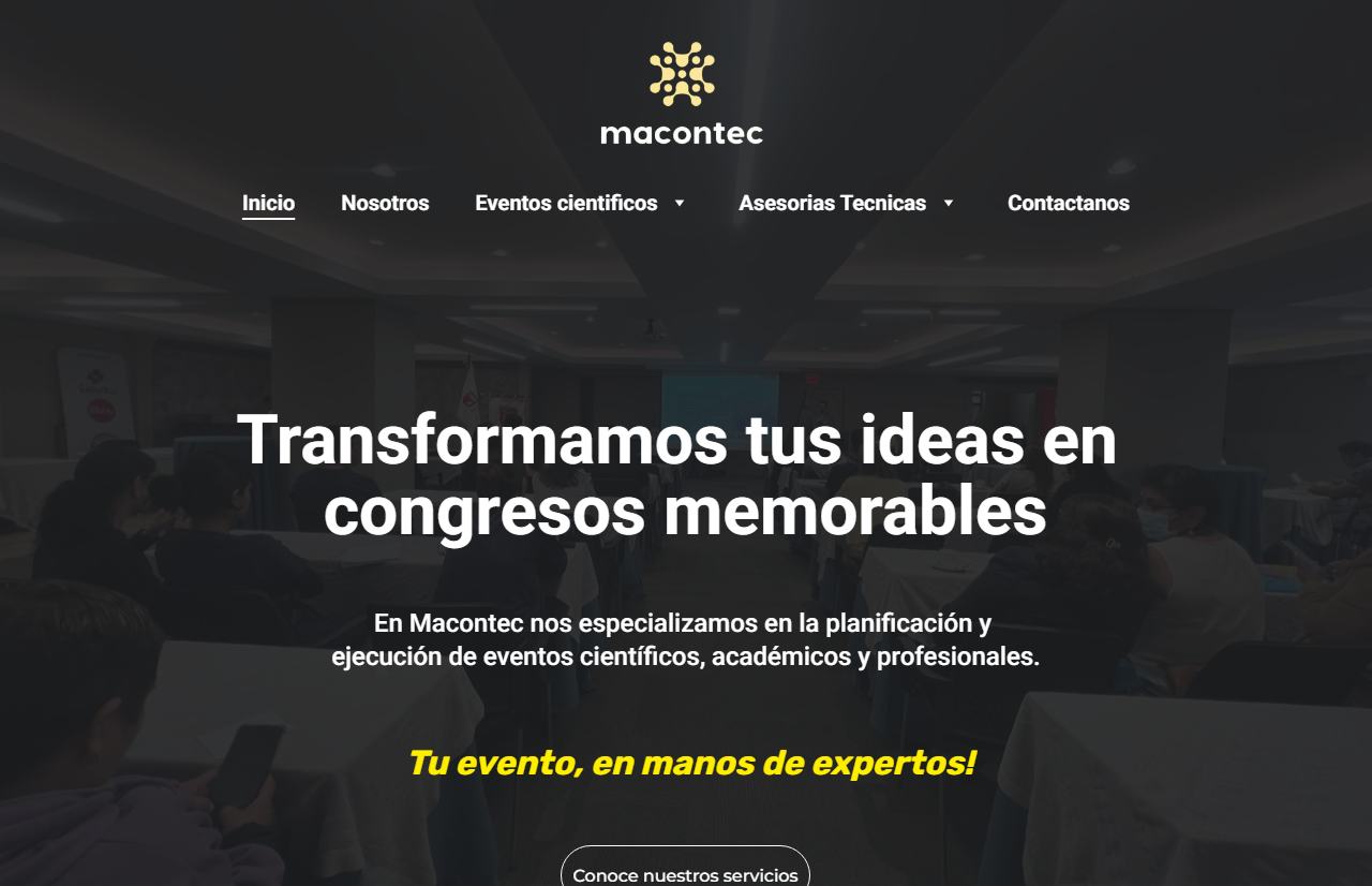 Captura real del sitio web de Macontec